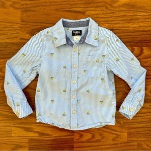 OshKosh B’Gosh Toddler Boys 5T Button Up Long Sleeve Shirt Nautical Sailboat EUC